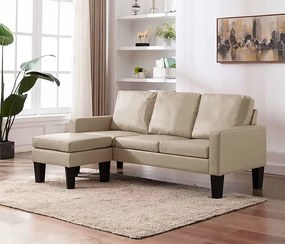 3-osobowa sofa z ekoskóry z podnóżkiem cappuccino - Lencor 4Q