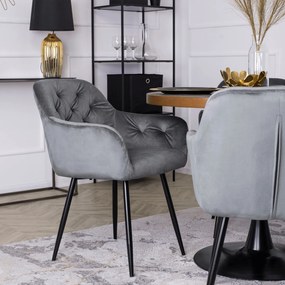 Krzesło Tapicerowane do Salonu VIKI Szare Welurowe Nowoczesne Loft
