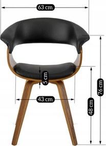 Krzesło Tapicerowane z Drewna Giętego Do Jadalni OHIO Czarne Ekoskóra Nowoczesne Loft