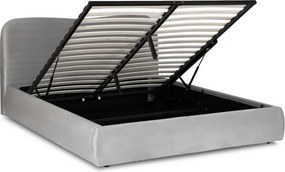 Łóżko Tapicerowane 160x200 cm ze Stelażem i Pojemnikiem Dwuosobowe BRISTOL Szare Welurowe