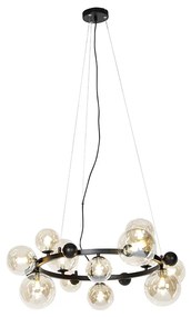 Lampa wisząca w stylu art deco czarna z bursztynowym szkłem 12-świateł - David ArtDeco Oswietlenie wewnetrzne