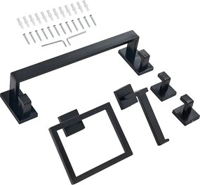 Akcesoria Łazienkowe SucceBuy 5PCs, Ścienny Wieszak na Ręczniki ze Stali Nierdzewnej, Drążek 40 cm, z Kwadratowymi Podpórkami na Ręczniki, 2 Haki na Szlafrok