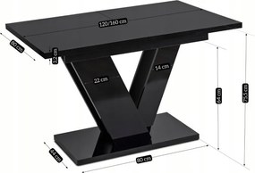 Stół Prostokątny Rozkładany CLARK 120-160 cm Czarny Połysk Glamour