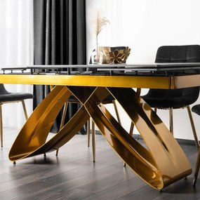 Zestaw Stół Rozkładany LUIGI 160-240 cm Czarny Marmur/Złoty i 4 Krzesła Tapicerowane YORK Czarne Glamour