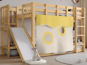 Łóżko piętrowe 90x200cm z litej sosny z drabinką i zjeżdżalnią - Naturalne