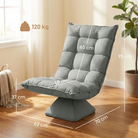 HOMCOM Fotel do czytania i relaksu, obrotowy, w wyglądzie aksamitu, 62 cm x 70 cm x 95 cm, Jasnoszary