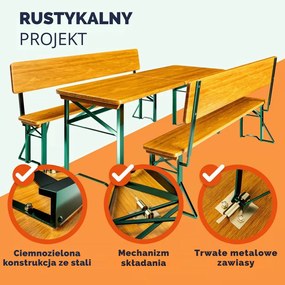 Zestaw piwny PRAKTIK z oparciami, 170cm, brązowa Jurhan
