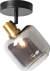 Designerski plafon z reflektorami czarny ze złotem i przydymionym szkłem - Zuzanna