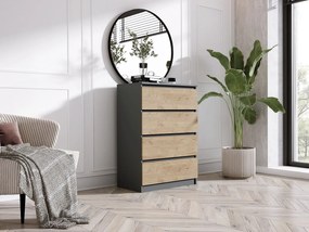 Komoda z 4 szufladami: antracyt / dąb Lancelot, 70 x 39 x 101 cm