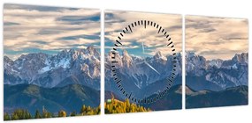 Obraz - panorama górska (z zegarem) (90x30 cm)