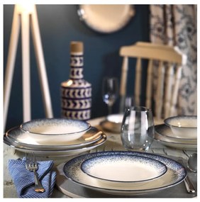 Zestaw obiadowy 24 szt. biały/niebieski/porcelana