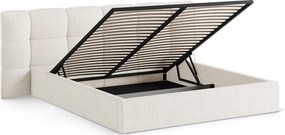Tapicerowane łóżko dwuosobowe ze schowkiem ze stelażem 180x200 cm w kolorze kości słoniowej Eric – Micadoni