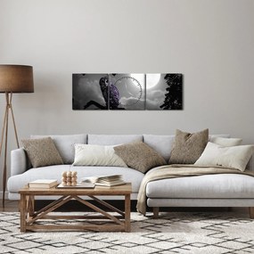 Obraz - Nocna sowa, fioletowa sowa (z zegarem) (90x30 cm)
