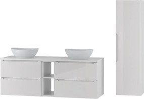 Biały Zestaw do Łazienki 140cm Szafka Regał Blat Umywalka Słupek Etna