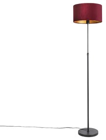 Lampa stojąca czarna z abażurem z czerwonego aksamitu ze złotem 35 cm - ParteWiejski/ Rustykalny / Vintage Oswietlenie wewnetrzne