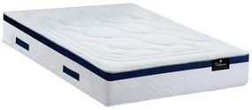 Komplet stelaż + materac hybrydowy na sprężynach kieszeniowych i pamięć kształtu z naszywką MARQUIS marki DREAMEA - gr. 30 cm - 180 x 200 cm - niebieski