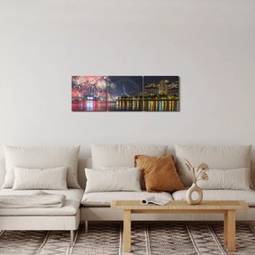 Obraz fajerwerków w Singapurze (z zegarem) (90x30 cm)