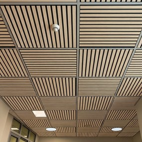 Drewniany sufitowy panel akustyczny, 595 x 595 mm, B2BP008, 4 szt., dąb sonoma