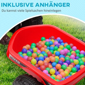 HOMCOM Elektryczny Quad dla Dzieci z Przyczepką, 2,5 km/h, do 50 Minut Jazdy, dla Dzieci 1,5-3 Lata, do 25 kg, Czerwony