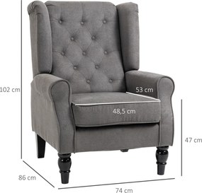 HOMCOM Fotel Relaksacyjny Pikowany w Odcieniu Ciemnoszarym Poliester 74x86x102cm | Aosom PL