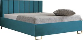 Łóżko tapicerowane MALIBU, wezgłowie, obicie MONOLITH, pojemnik na pościel, podnośnik gazowy, wysokość spania 39 cm, 140x200 cm, Jasny Brązowy