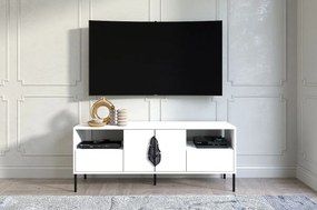 Biała komoda RTV Skandica MERLIN z czarnymi dodatkami