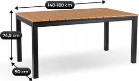 Zestaw Mebli Ogrodowych Stół ARGOS 140-180 cm Dąb/Czarny i 4x Krzesło CORTO Szare