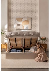 Beżowe tapicerowane łóżko dwuosobowe ze schowkiem z materacem i stelażem 180x200 cm Thessa Bold Line – Bonami Selection
