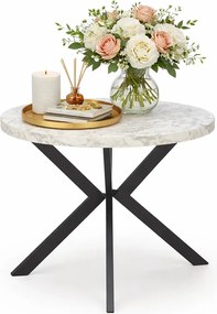 Okrągły marmurkowy stół rozkładany na czarnej podstawe M2-F77