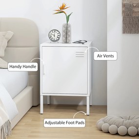 HOMCOM Stolik nocny ze stali, stolik pomocniczy do różnych zastosowań, regulowana półka, do sypialni, salonu, biały