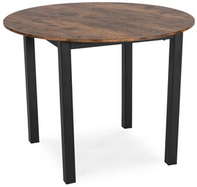 Zestaw Stół Okrągły TEO 100 cm Dąb Rustykalny/Czarny i 4 Krzesła Tapicerowane RICK 2 Czarne Nowoczesne Loft