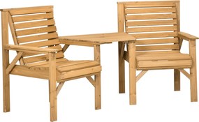 Outsunny Zestaw Balkonowy 3-częściowy z Drewna, Odporne na Warunki Atmosferyczne, Zestaw Mebli Ogrodowych z Lamelkowym Designem, Otwór na Parasol, Brązowy | Aosom PL