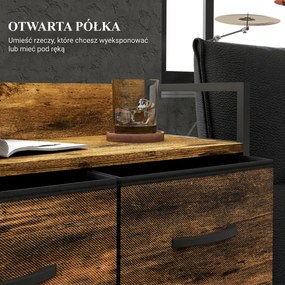 HOMCOM Komoda, Kredens, 4 Szuflady Materiałowe, Design Industrialny, 60x29x85cm, Brąz/Czarny