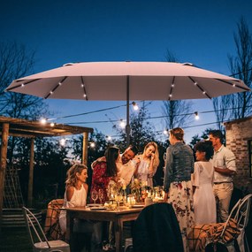 Outsunny duży parasol podwójny parasol oświetlenie LED owalny kolor khaki ze stalową ramą 440 cm x 260 cm parasol ogrodowy parasol na targ na taras z korbką ręczną