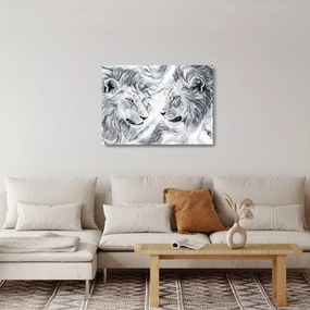 Obraz na szkle - Rysowane lwie głowy (70x50 cm)