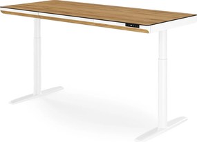 Biurko elektryczne sit-stand z szufladą i ładowarką bezprzewodową Qi białe/złoty dąb, 1600 mm: ELLIS