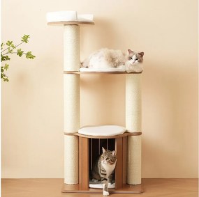 Drzewko dla kota - 60 x 48 x 135 cm - z 3 platformami + 1 domkiem + wyjmowane maty - Płyta MDF - Biały