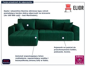 Zielony narożnik rozkładany tapicerowany welurem M4-S61