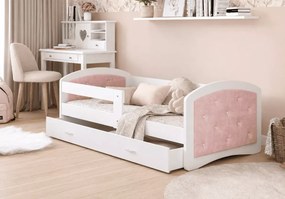 Łóżko tapicerowane Kaori z szufladą i guzikami | 160x80, 180x80, 200x90 | różowe, białe, szare