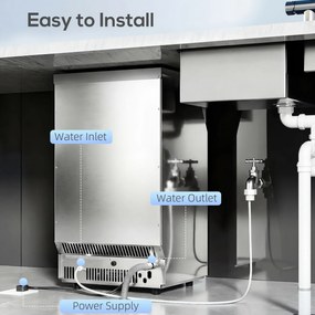 HOMCOM Komercyjna Maszyna do Lodu 45 kg/24H, Stal Nierdzewna, 15 kg Pojemności, Funkcja Samoczyszczenia, Srebrna | Aosom PL