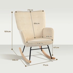 HOMCOM Vintage Fotel Huśtawkowy, Zakrzywione Płózki, Gruba Wyściółka, Buk i Stal, Beżowy