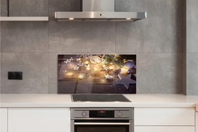 Panel szklany do Kuchni Świąteczny Blask Lampek i Szyszek