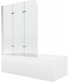 Mexen Cubik wanna prostokątna 170 x 70 cm z obudową i parawanem 3-skrzydłowym 120 cm, transparent, chrom - 550317070X9012030100
