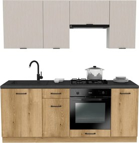 Zestaw Mebli Kuchennych MODERN 200 cm Kaszmir/Dąb Ryflowany Nowoczesny