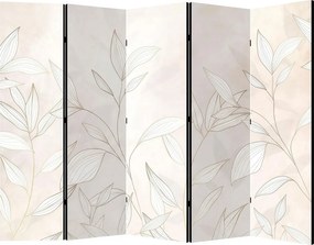 Parawan pokojowy 5-częściowy 225x172 Dwustronny dekoracyjny japandi minimalistyczny Kremowy Złote Gałązki Botaniczne