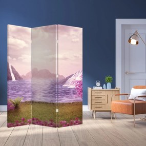 Parawan - Różowe drzewa z jeziorem (126x170 cm)