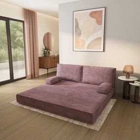 Masseno Sofa piankowa SILAR z funkcją spania, Kanapa z pianki do salonu, Bezmontażowa, Tkanina sztruksowa – Wrzosowy POSO 130