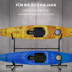 SPORTNOW Uchwyt na 2 kajaki, deski surfingowe, stojaki do SUP, rama metalowa, regulacja szerokości 144-180 cm