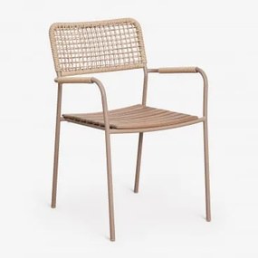 Zestaw 2 Sztaplowanych Krzeseł Ogrodowych Z Podłokietnikami Ze Stali I Drewna Akacjowego Tilda Moka Brown - Sklum