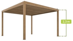 PERGOLA OGRODOWA ELEKTRYCZNA LUXE 4x4x2.3M ALUMINIOWA Z OŚWIETLENIEM LED W KOLORZE DREWNA